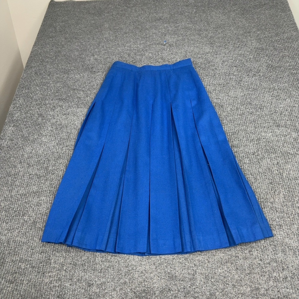 Vintage Worsted Wool Skirt Womens 10 Blue Pleated‎ Midi High Waist Academic Mod